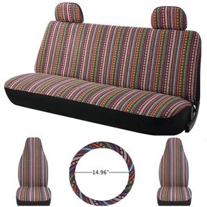 Universal Vehicle Seat & Steering Wheel Covers Set Baja Blanket Bohemian Woven